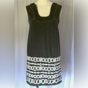 MAX STUDIO Olive Linen Blend Shift Dress Contrast Stitching Size S